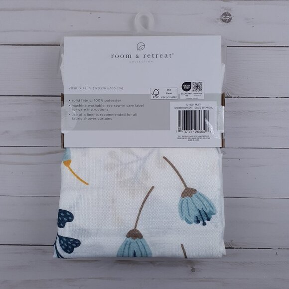 Room & Retreat Fabric Shower Curtain Tossed Botanical Floral Flowers - Picture 2 of 4